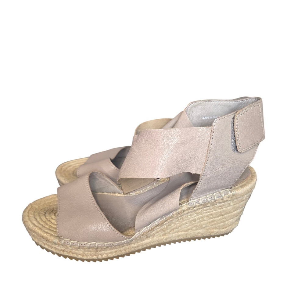 Eileen Fisher Leather Espadrille Wedge Sandals Womens 7.5 Comfort Minimalist
